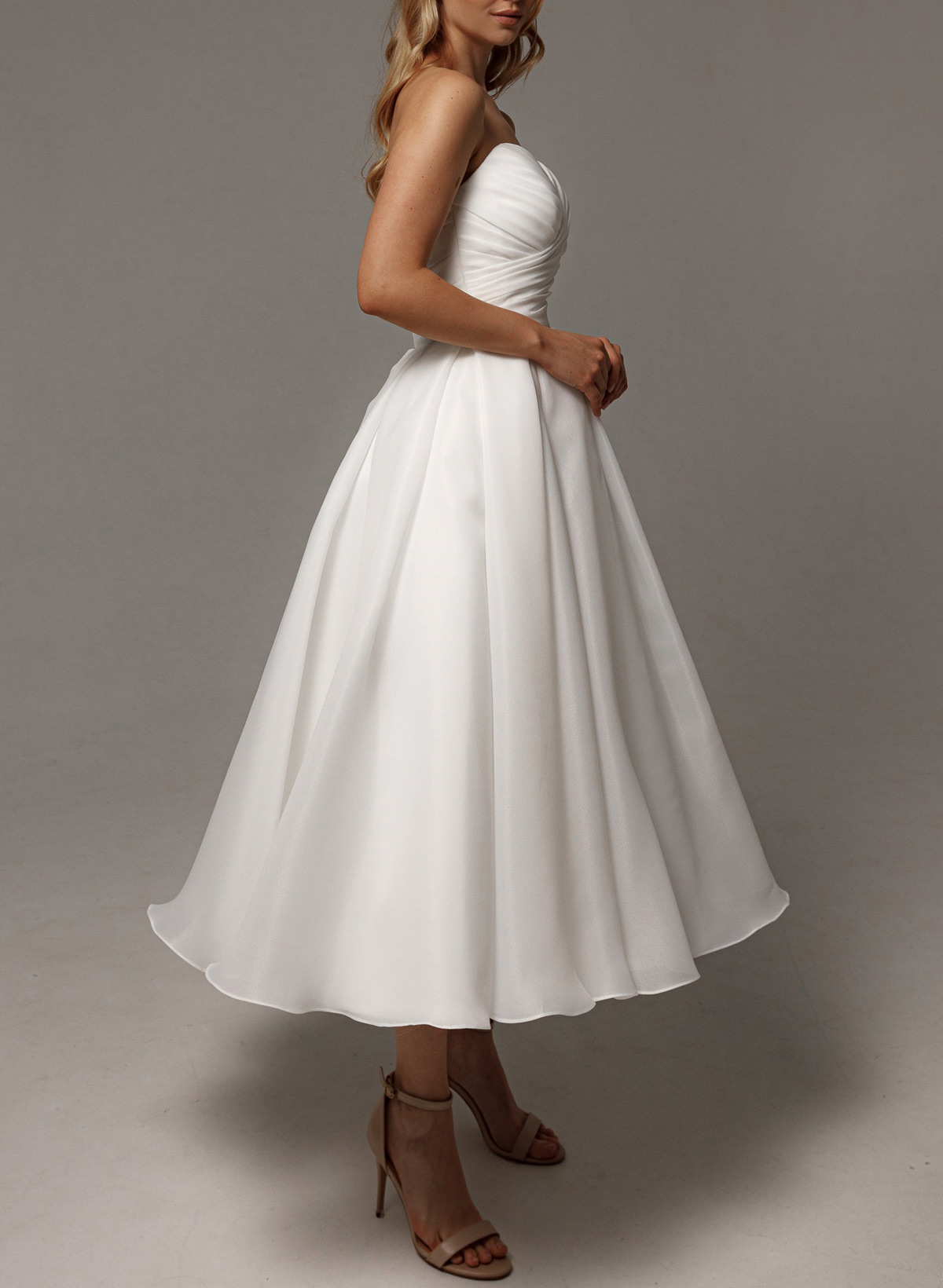 Elegant Pleated Sweetheart A-Line Ankle-Length Satin/Tulle Wedding Dresses