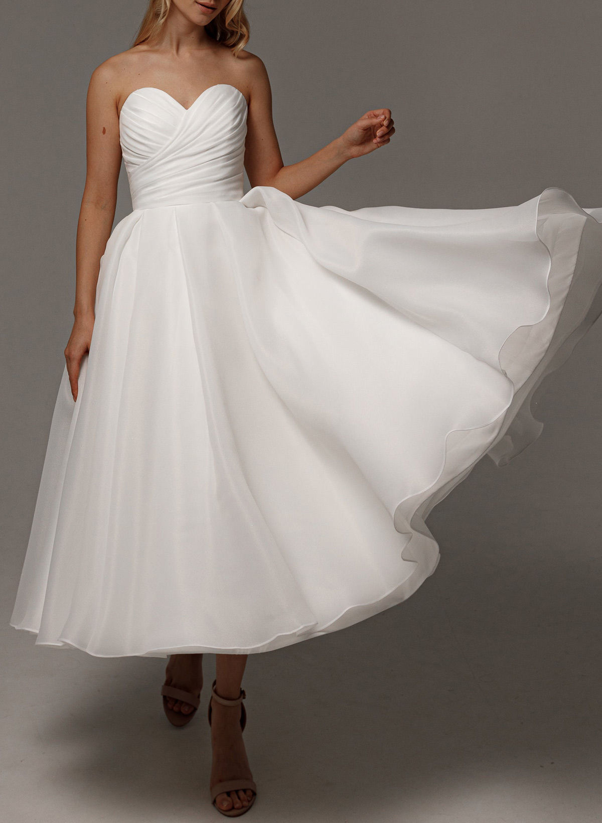 Elegant Pleated Sweetheart A-Line Ankle-Length Satin/Tulle Wedding Dresses