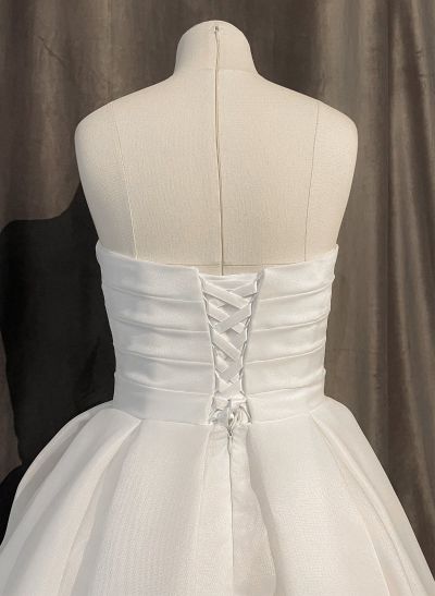Elegant Pleated Sweetheart A-Line Ankle-Length Satin/Tulle Wedding Dresses