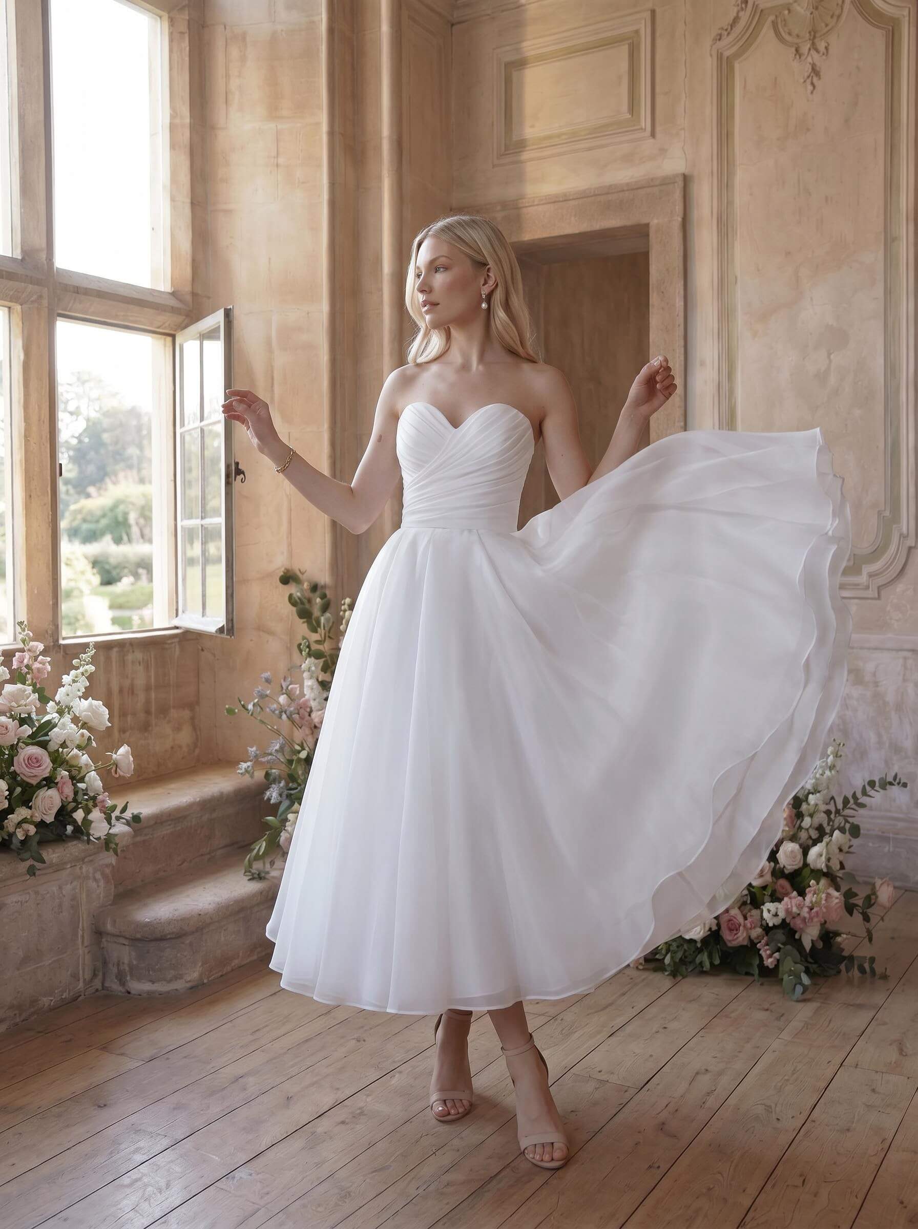 Elegant Pleated Sweetheart A-Line Ankle-Length Satin/Tulle Wedding Dresses Elegant Pleated Sweetheart A-Line Ankle-Length Satin/Tulle Wedding Dresses