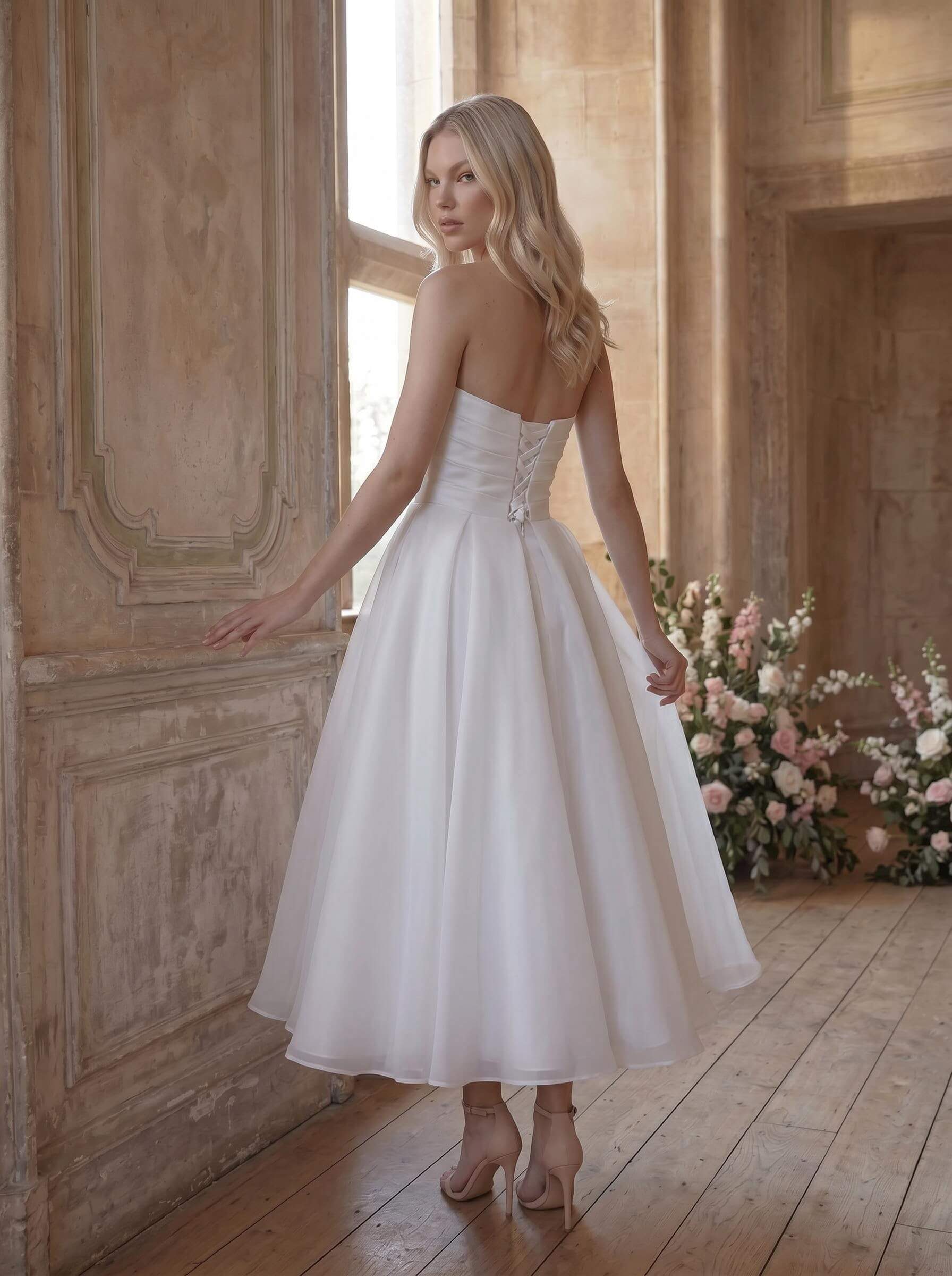 Elegant Pleated Sweetheart A-Line Ankle-Length Satin/Tulle Wedding Dresses Elegant Pleated Sweetheart A-Line Ankle-Length Satin/Tulle Wedding Dresses