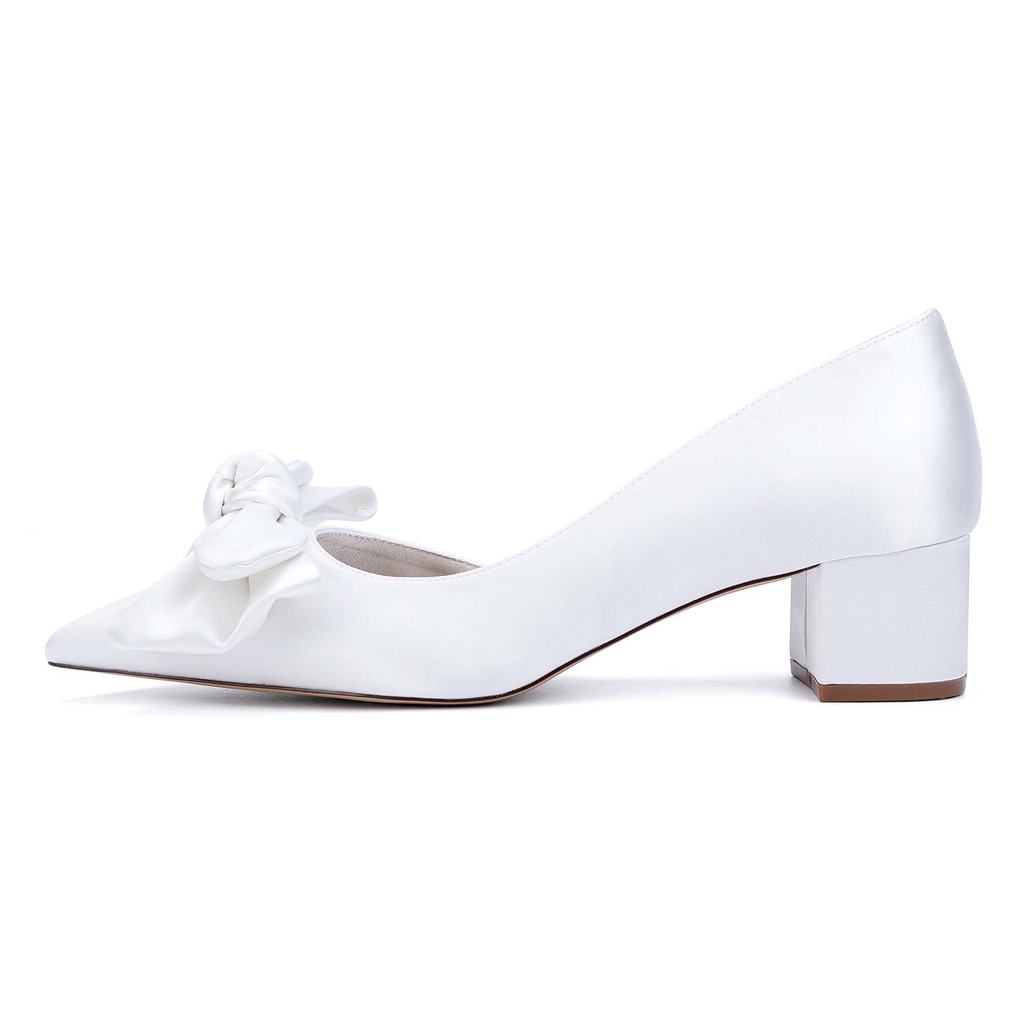 Elegant Point Toe Block Heel Wedding Shoes With Bowknot
