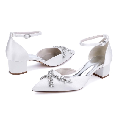 Elegant Ankle Strap Heel Point Toe Wedding Shoes With Rhinestone