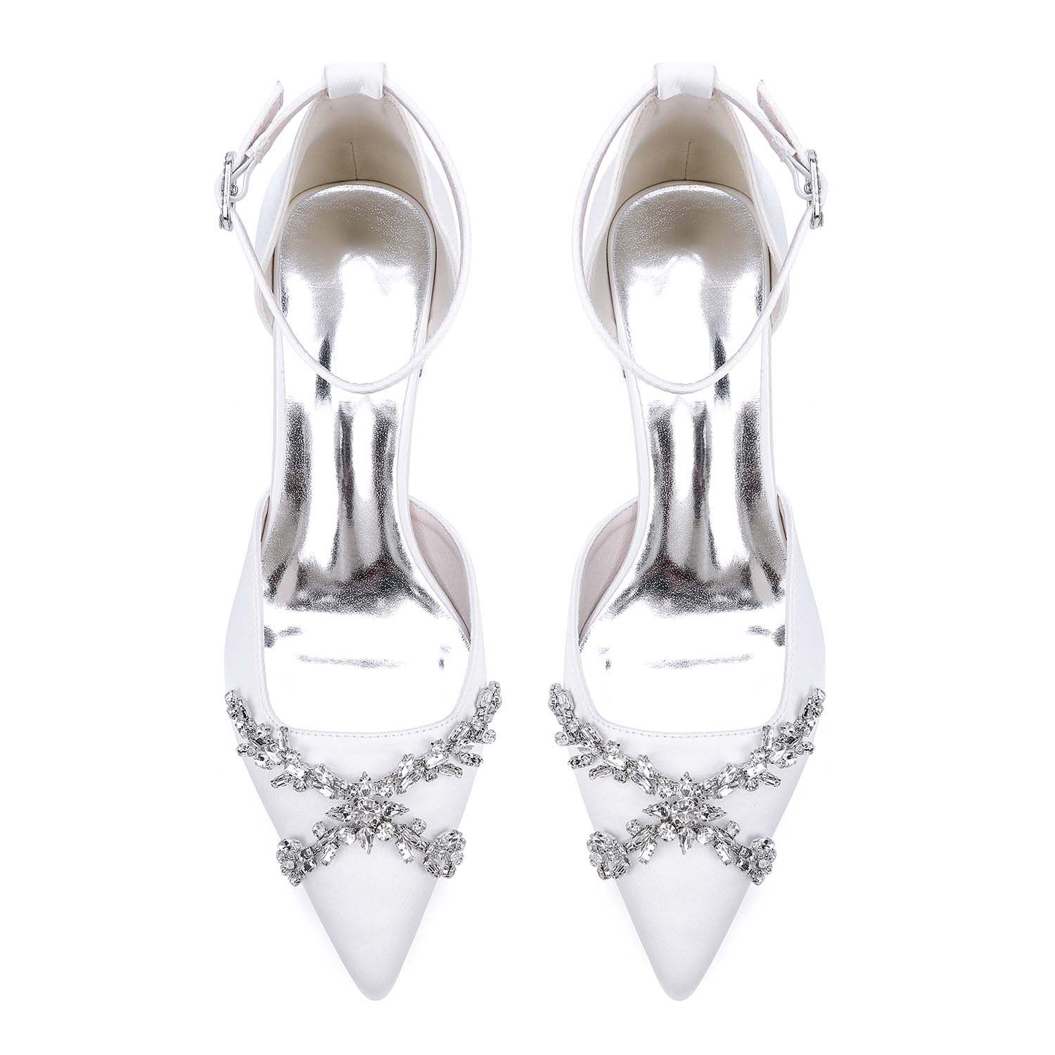 Elegant Ankle Strap Heel Point Toe Wedding Shoes With Rhinestone