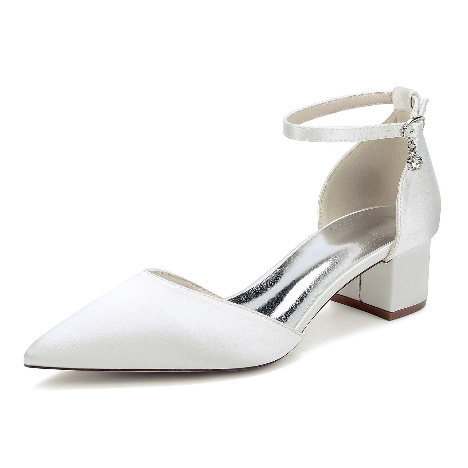 Casual Ankle Strap Heel Silk Like Satin Point Toe Wedding Shoes