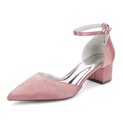 Casual Ankle Strap Heel Silk Like Satin Point Toe Wedding Shoes