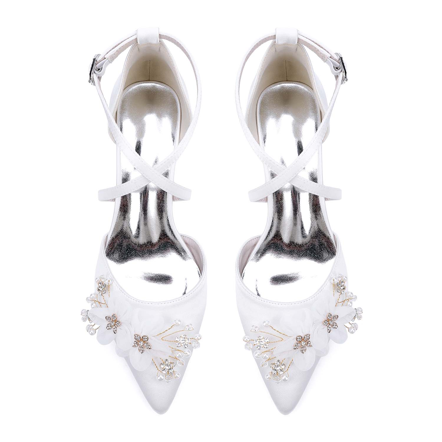 Vintage Block Heel Point Toe Wedding Shoes With Imitation Pearl/Rhinestone