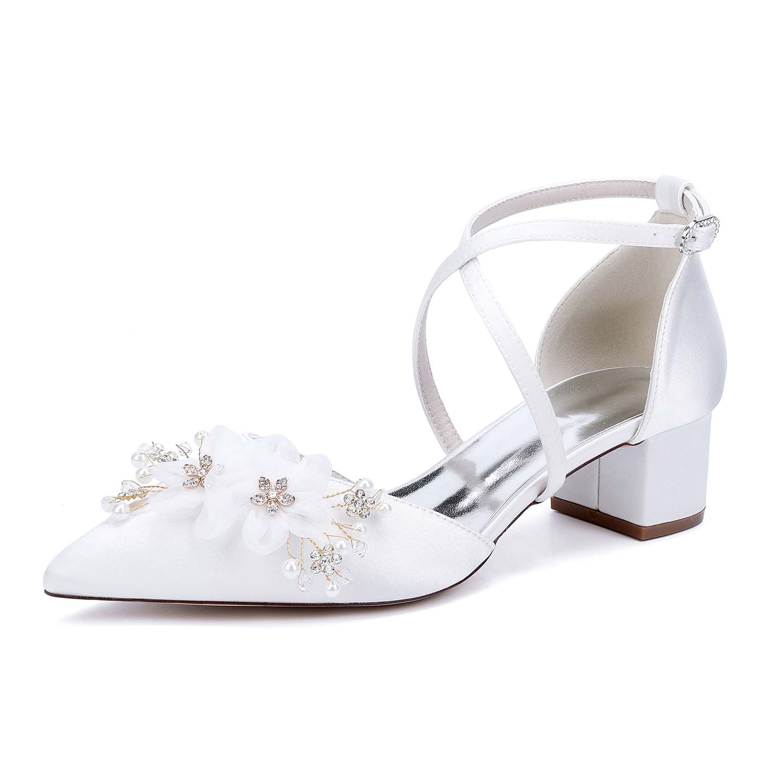 Vintage Block Heel Point Toe Wedding Shoes With Imitation Pearl/Rhinestone