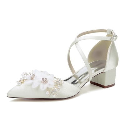 Vintage Block Heel Point Toe Wedding Shoes With Imitation Pearl/Rhinestone