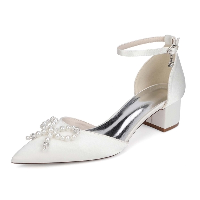 Elegant Ankle Strap Heel Point Toe Wedding Shoes With Bowknot/Imitation Pearl