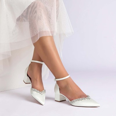 Elegant Ankle Strap Heel Point Toe Wedding Shoes With Rhinestone