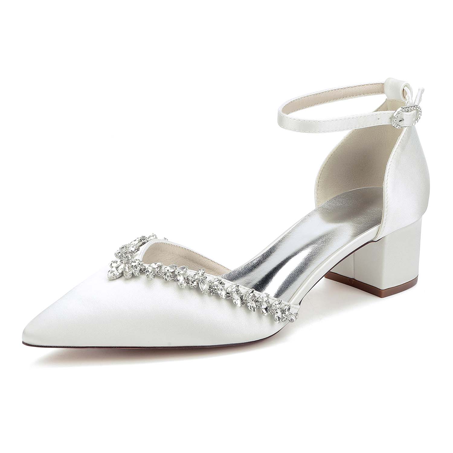 Elegant Ankle Strap Heel Point Toe Wedding Shoes With Rhinestone