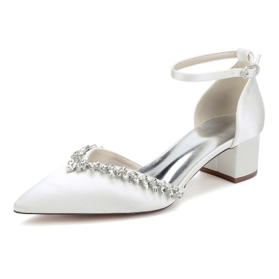 Elegant Ankle Strap Heel Point Toe Wedding Shoes With Rhinestone