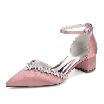 Elegant Ankle Strap Heel Point Toe Wedding Shoes With Rhinestone