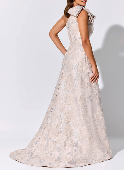 Elegant Bow(s) One-Shoulder Mermaid Sweep Train Lace Evening Dresses