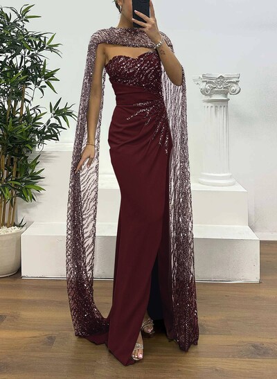 Sparkle & Shine Sequined Sweetheart Split Front Sweep Train Elastic Satin Evening Dresses