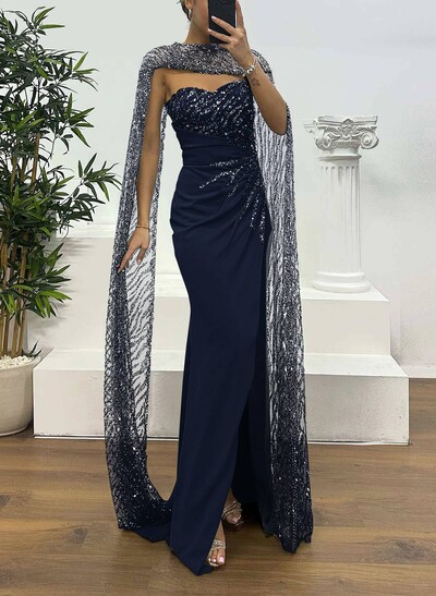 Sparkle & Shine Sequined Sweetheart Split Front Sweep Train Elastic Satin Evening Dresses