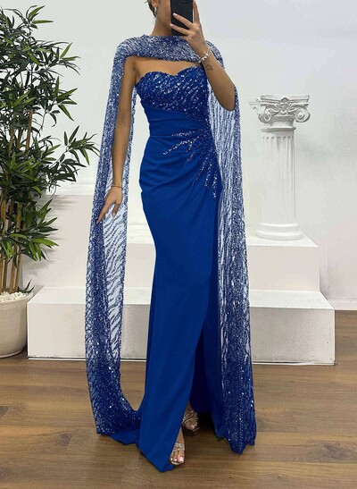 Sparkle & Shine Sequined Sweetheart Split Front Sweep Train Elastic Satin Evening Dresses