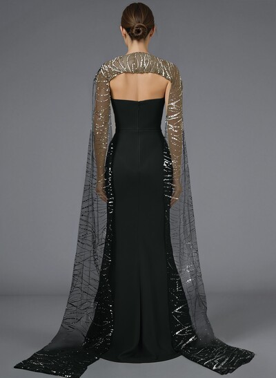 Sparkle & Shine Sequined Sweetheart Split Front Sweep Train Elastic Satin Evening Dresses