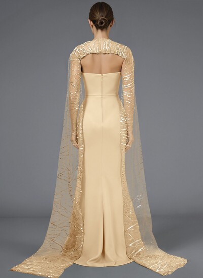 Sparkle & Shine Sequined Sweetheart Split Front Sweep Train Elastic Satin Evening Dresses