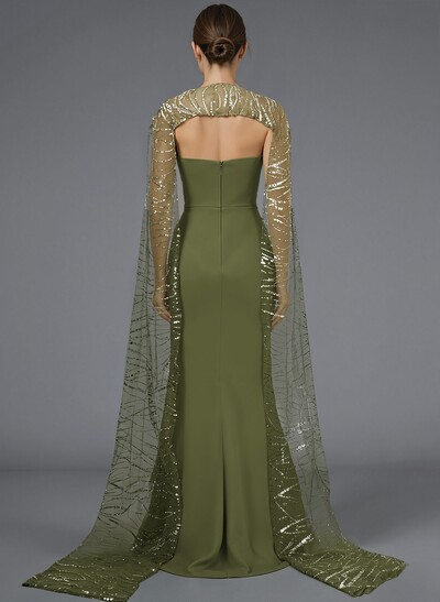 Sparkle & Shine Sequined Sweetheart Split Front Sweep Train Elastic Satin Evening Dresses