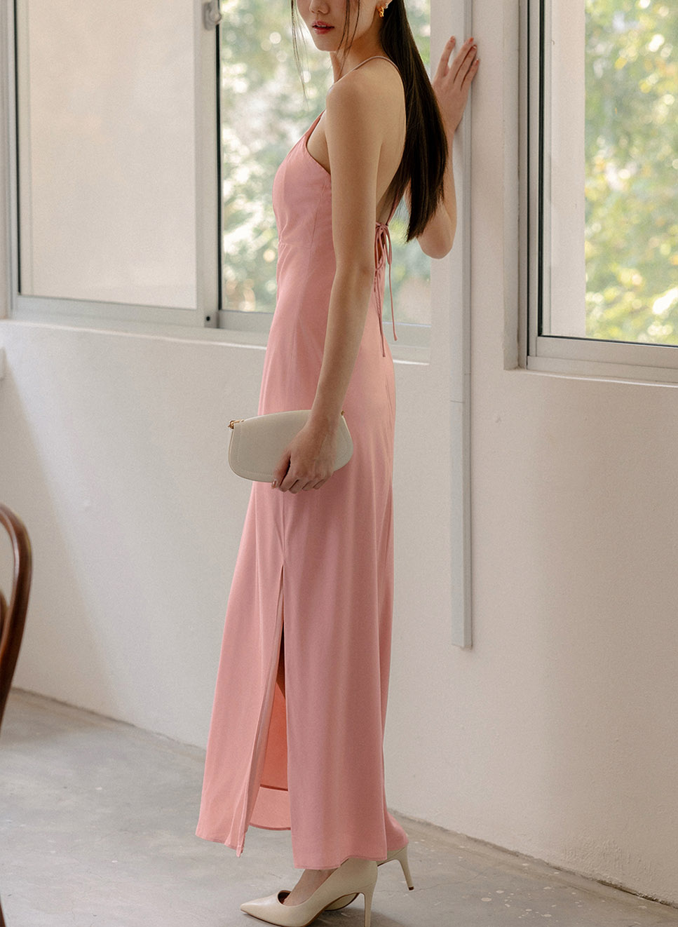 Simple Elegant Sleeveless Halter Ankle-Length Stretch Chiffon Evening Dresses