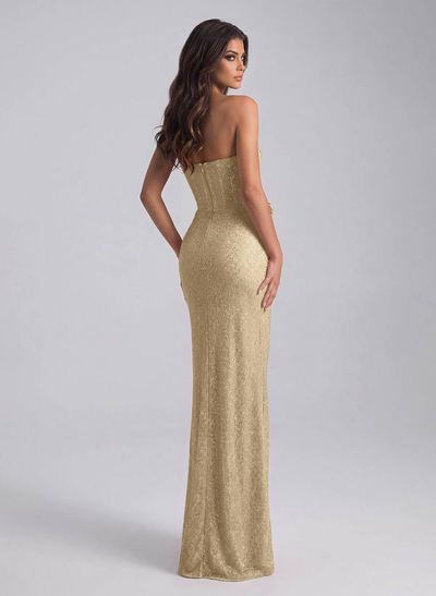 Sparkle & Shine Cowl Neck Ruched High Split Floor-Length Sequined Evening Dresses