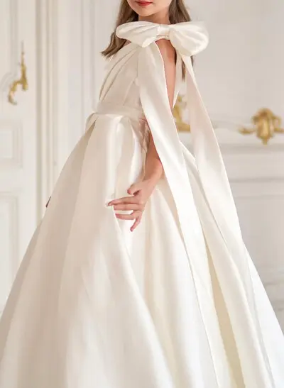 Sweet Bow(s) One-Shoulder A-Line Floor-Length Satin Flower Girl Dresses
