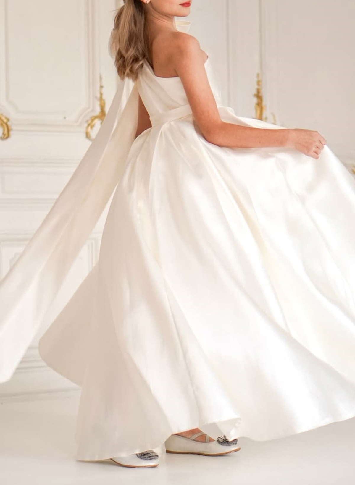 Sweet Bow(s) One-Shoulder A-Line Floor-Length Satin Flower Girl Dresses