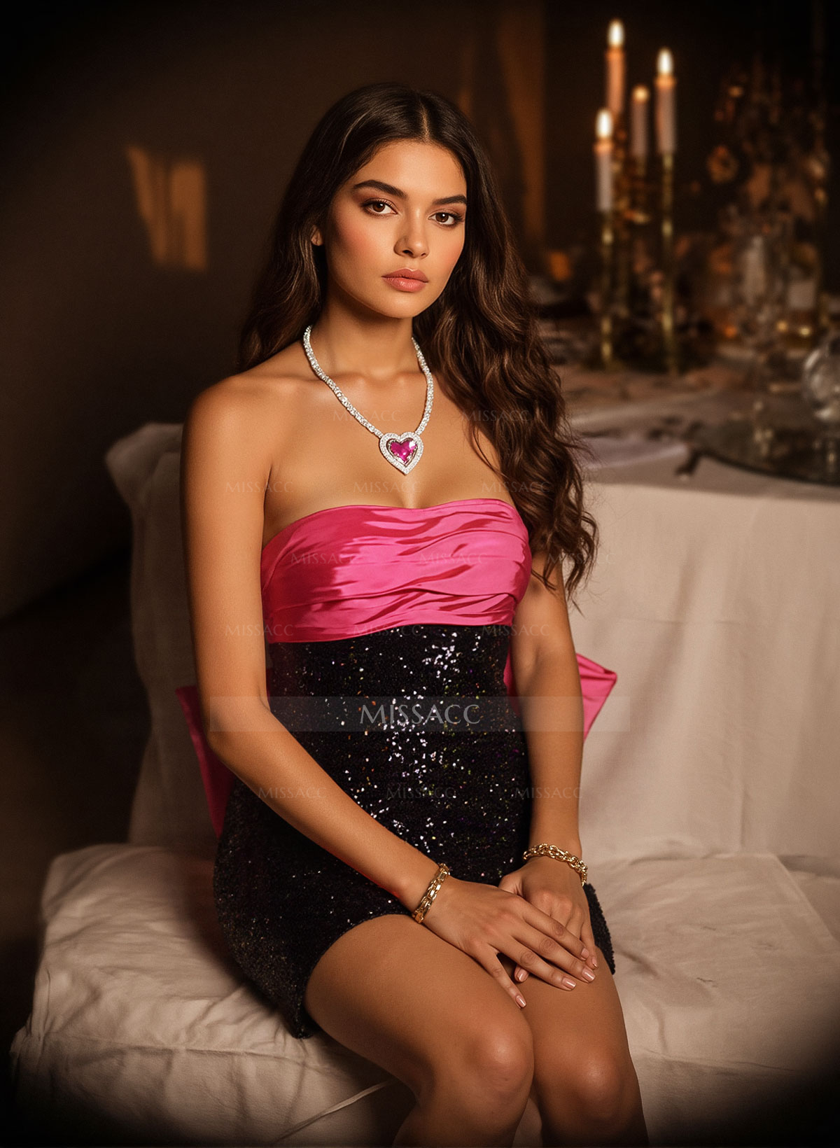 Sparkle & Shine Bow(s) Strapless Short/Mini Sequined/Taffeta Homecoming Dresses