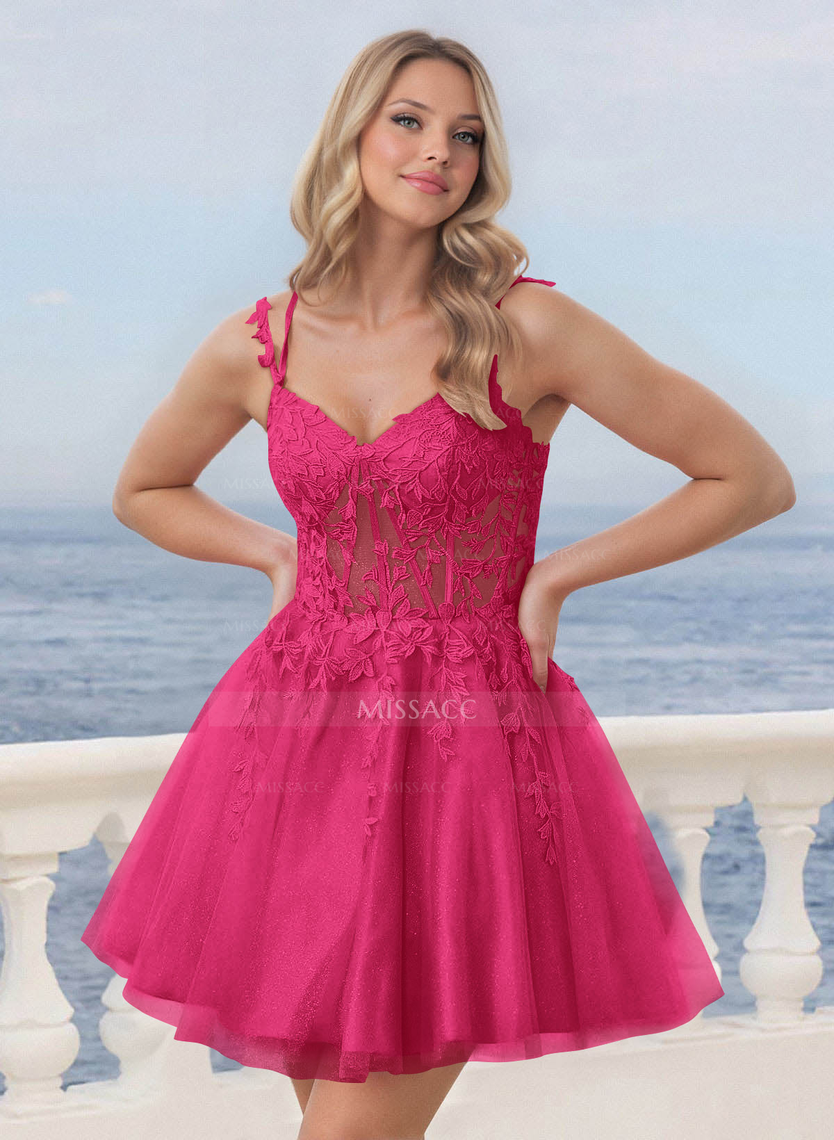 Corset Vestidos Con Short Y Tul Shine Lace V-Neck Spaghetti Straps