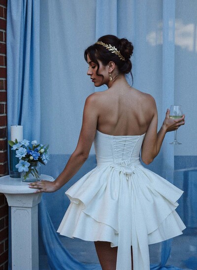 Elegant Cowl Neck Sleeveless A-Line Short/Mini Matte Satin Homecoming Dresses With Bow(s)