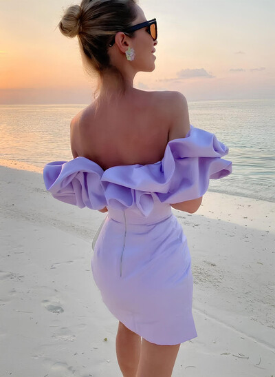 Elegant Ruffle Off-The-Shoulder Sleeveless Short/Mini Matte Satin Homecoming Dresses