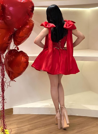 Sweetheart Bow(s) Regular Straps A-Line Short/Mini Satin Cocktail Dresses