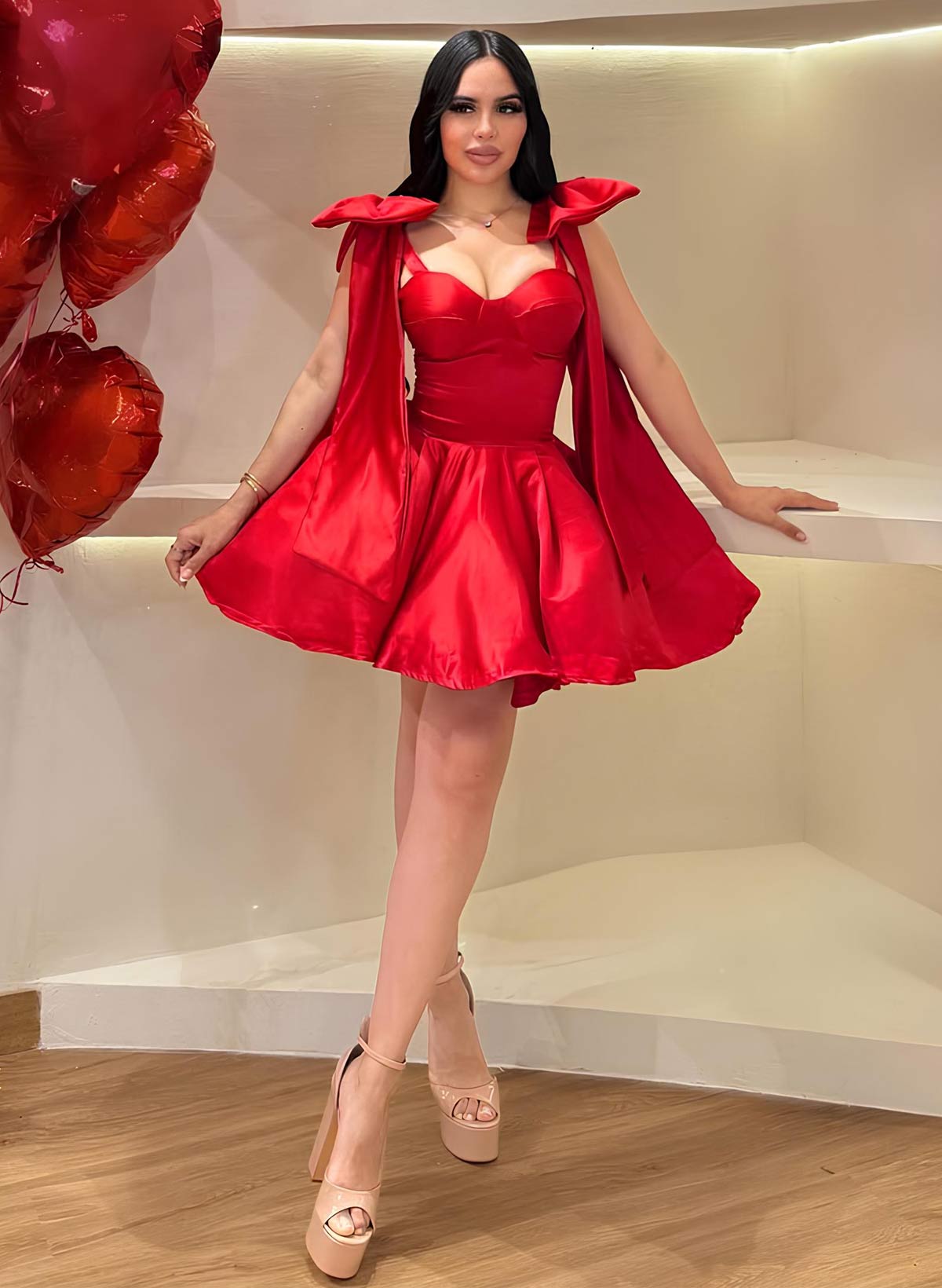 Sweetheart Bow(s) Regular Straps A-Line Short/Mini Satin Homecoming Dresses