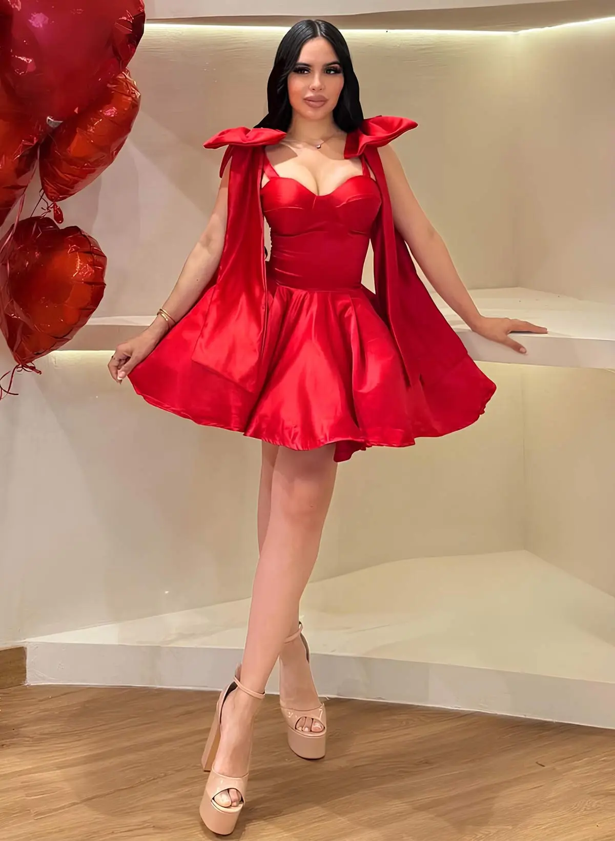 Missacc Red Homecoming Dresses Sweetheart Bow(s) Regular Straps A-Line Short/Mini Satin Homecoming Dresses