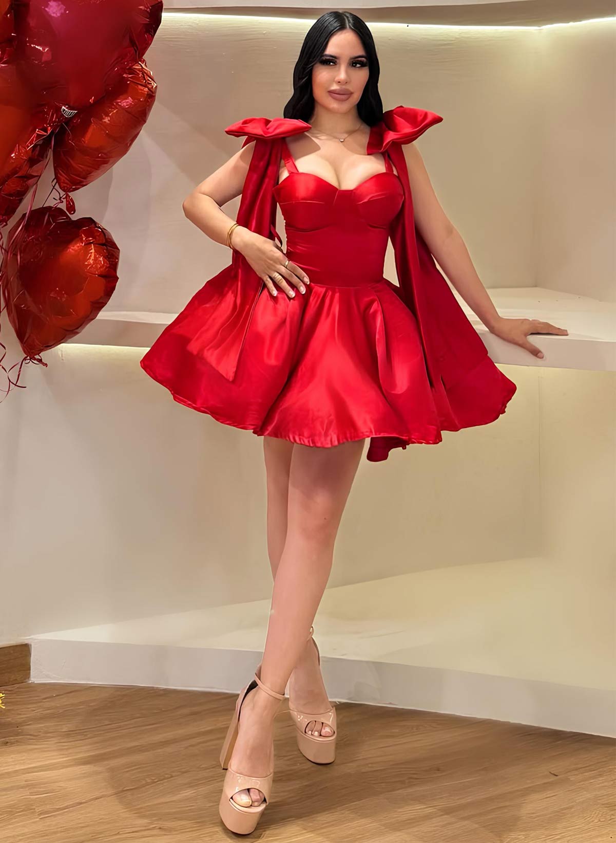 Sweetheart Bow(s) Regular Straps A-Line Short/Mini Satin Homecoming Dresses