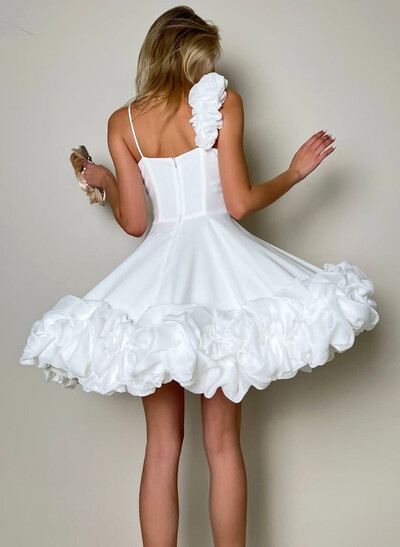 Flower(s) Spaghetti Straps Sweetheart A-Line Short/Mini Elastic Satin Homecoming Dresses