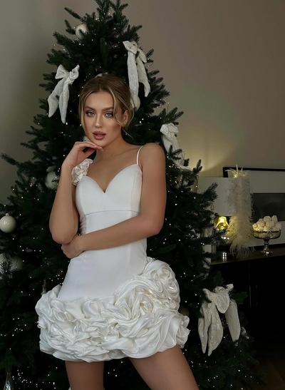 Elegant Flower(s) Spaghetti Straps V-Neck Short/Mini Elastic Satin Cocktail Dresses