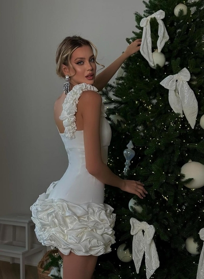 Elegant Flower(s) Spaghetti Straps V-Neck Short/Mini Elastic Satin Cocktail Dresses