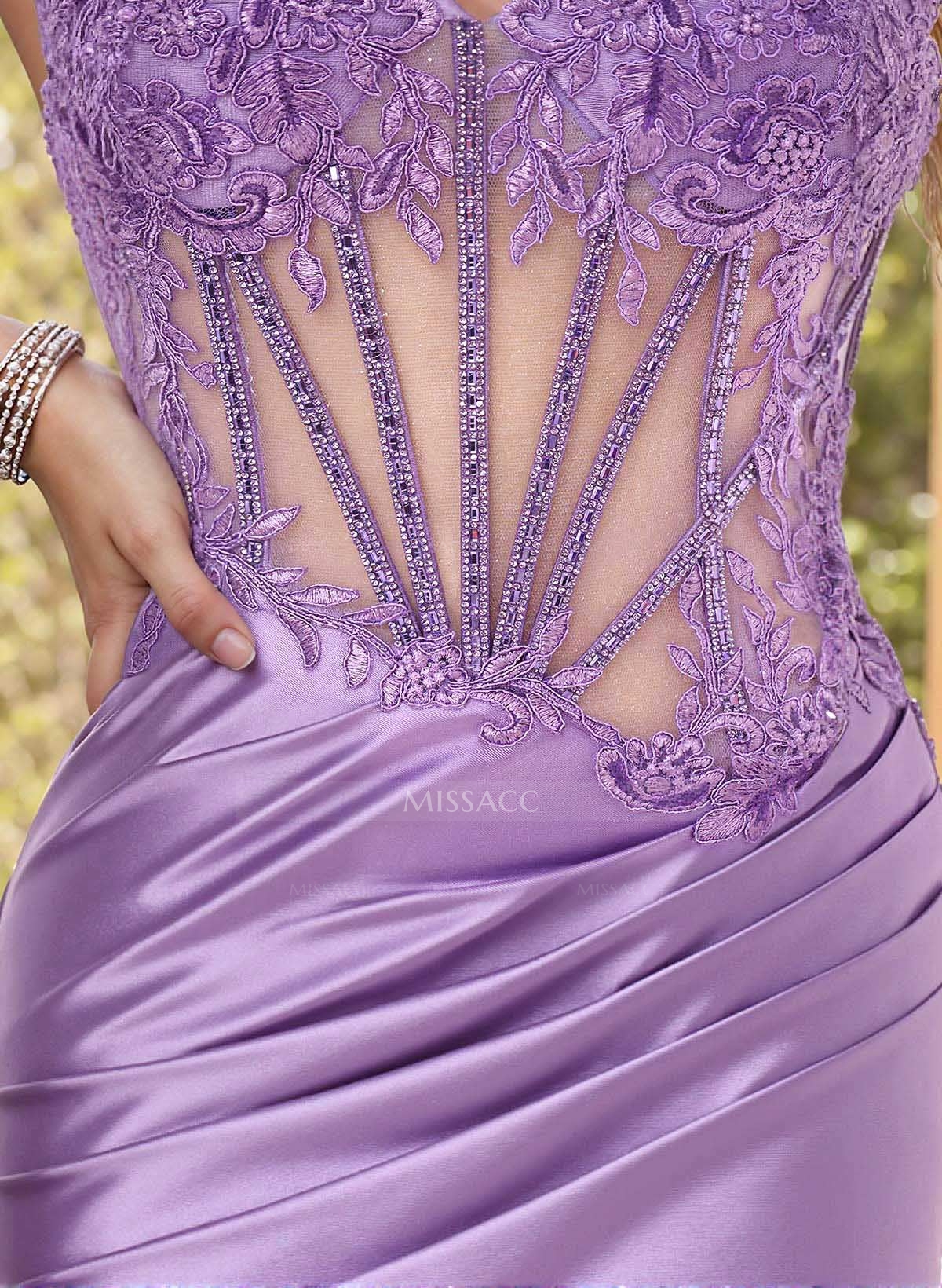 Lace Sweetheart Sequins Illusion Corset Short/Mini Stretch Satin Knit Homecoming Dresses