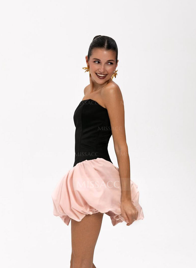 Elegant Strapless Sleeveless A-Line Short/Mini Matte Satin Homecoming Dresses