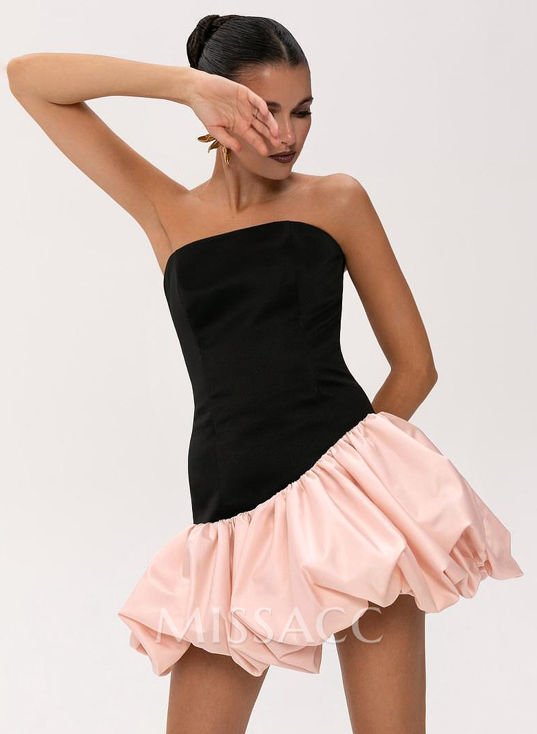 Elegant Strapless Sleeveless A-Line Short/Mini Matte Satin Homecoming Dresses