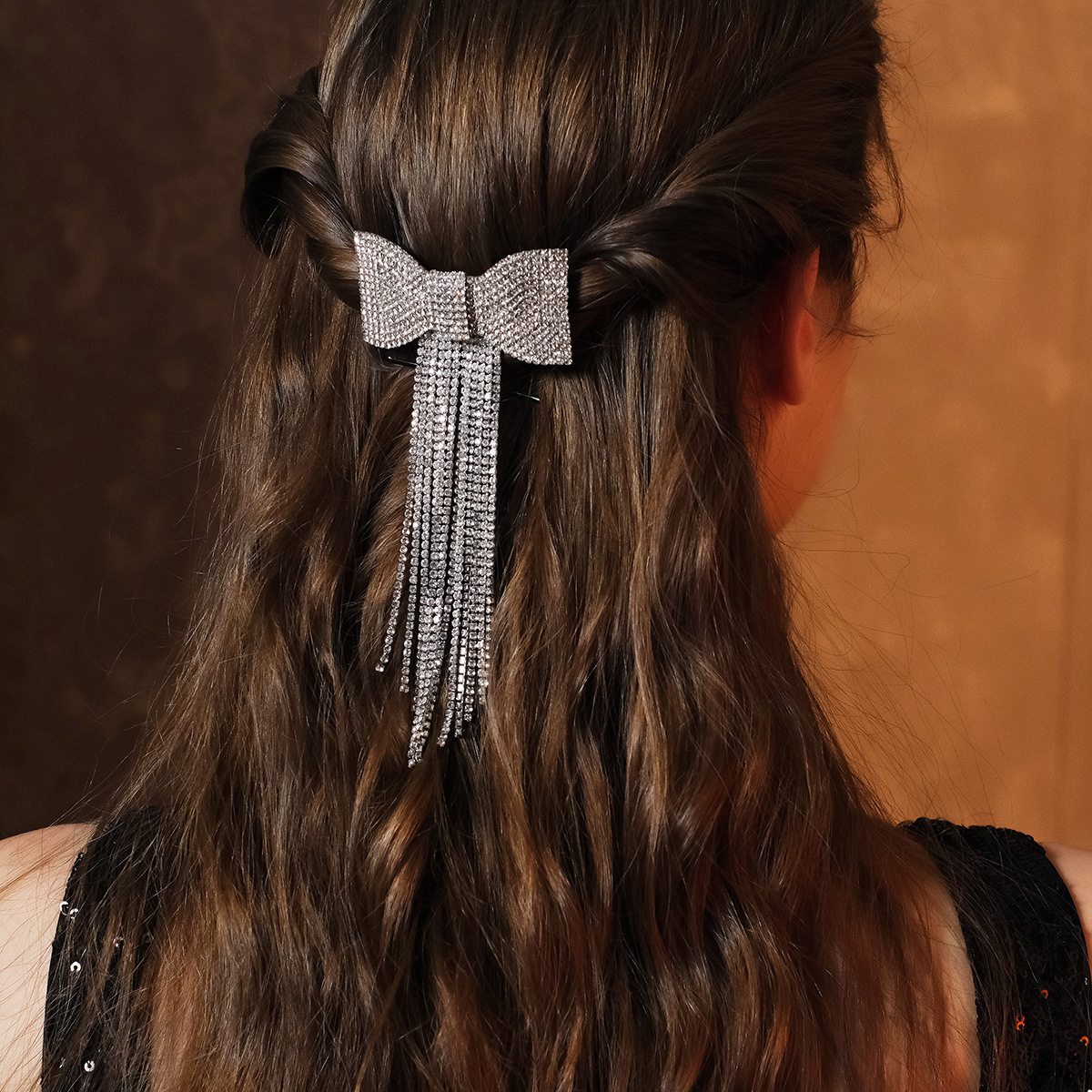 Beautiful Bow Hair Clip With Hang Down Sparkles
