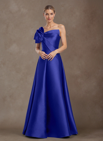 Elegant A-Line Strapless Floor-Length Twill Satin Mother Of The Bride Dresses With Flower(s)