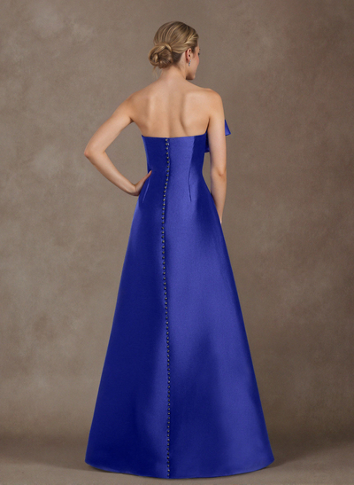 Elegant A-Line Strapless Floor-Length Twill Satin Mother Of The Bride Dresses With Flower(s)