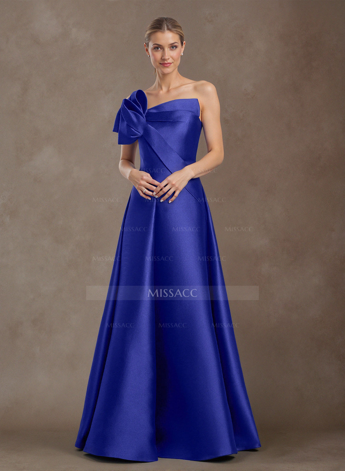 Elegant A-Line Strapless Floor-Length Twill Satin Mother Of The Bride Dresses With Flower(s)