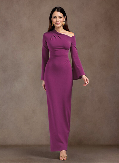 Elegant Asymmetrical Long Sleeves Floor-Length Elastic Satin Mother Of The Bride Dresses