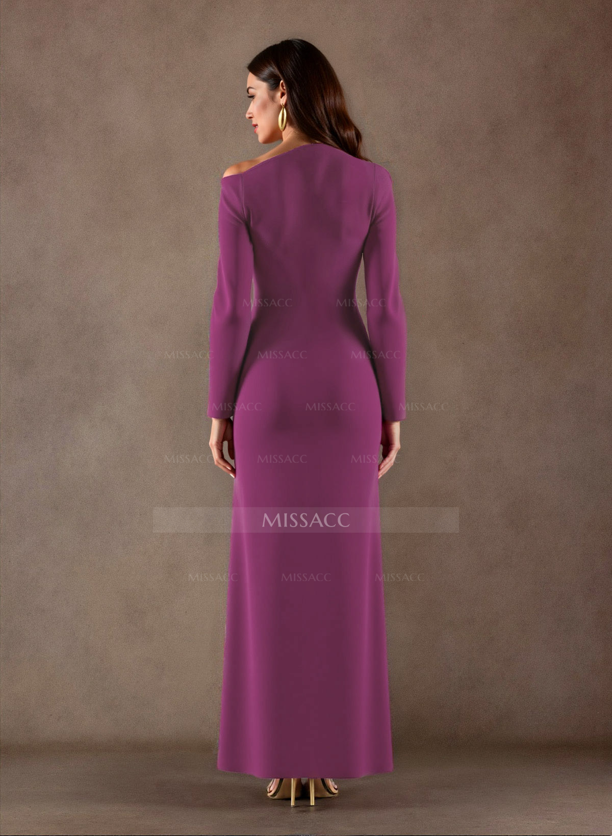 Elegant Asymmetrical Long Sleeves Floor-Length Elastic Satin Mother Of The Bride Dresses