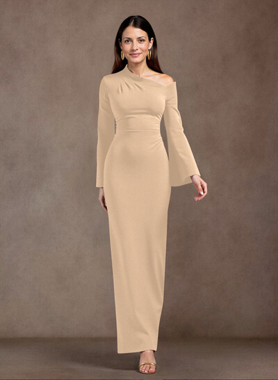 Elegant Asymmetrical Long Sleeves Floor-Length Elastic Satin Mother Of The Bride Dresses